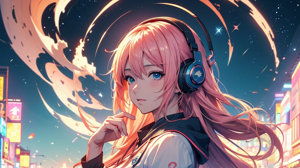 Woman wearing headphones, Anime Style 4 k, anime wallpaper 4k, anime wallpaper 4k, 4k anime wallpaper, anime art wallpaper 4k, anime art wallpaper 4k, Anime Style. 8K, Anime atmosphere, , Ultra HD Anime Wallpaper, Anime Art Wallpaper 8K, Anime Background,landscape、summer、Starry Sky