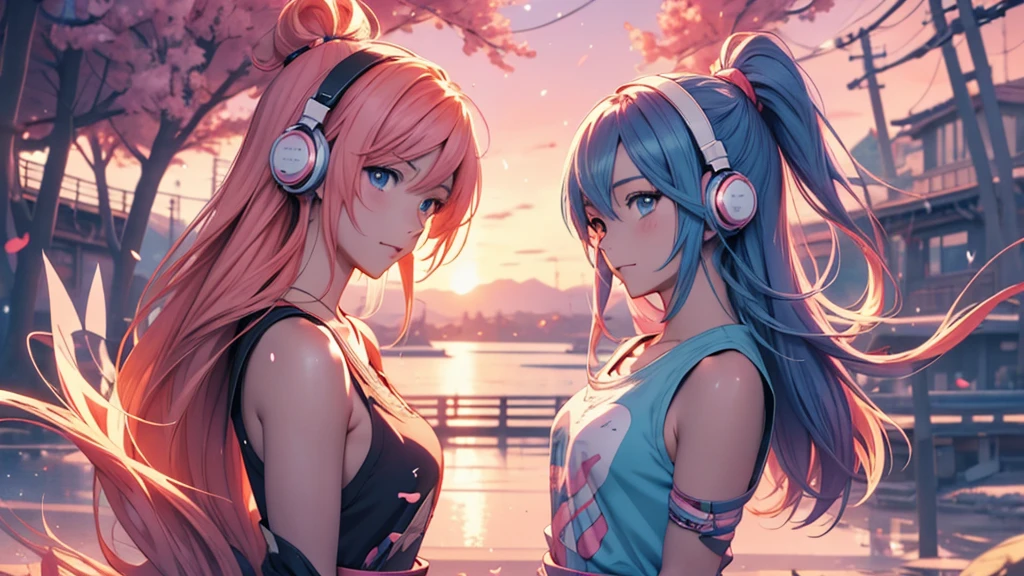 Woman wearing headphones, Anime Style 4 k, anime wallpaper 4k, anime wallpaper 4k, 4k anime wallpaper, anime art wallpaper 4k, anime art wallpaper 4k, Anime Style. 8K, Anime atmosphere, , Ultra HD Anime Wallpaper, Anime Art Wallpaper 8K, Anime Background,landscape、summer、Uyuni salt lake
