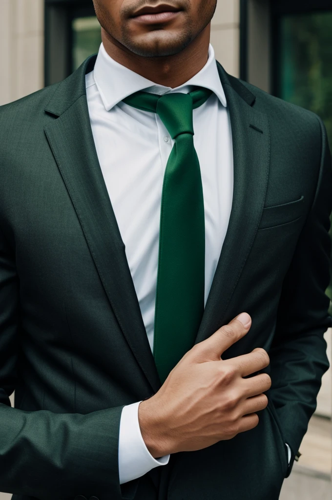 An alien with a suit but his black shirt and green tie
