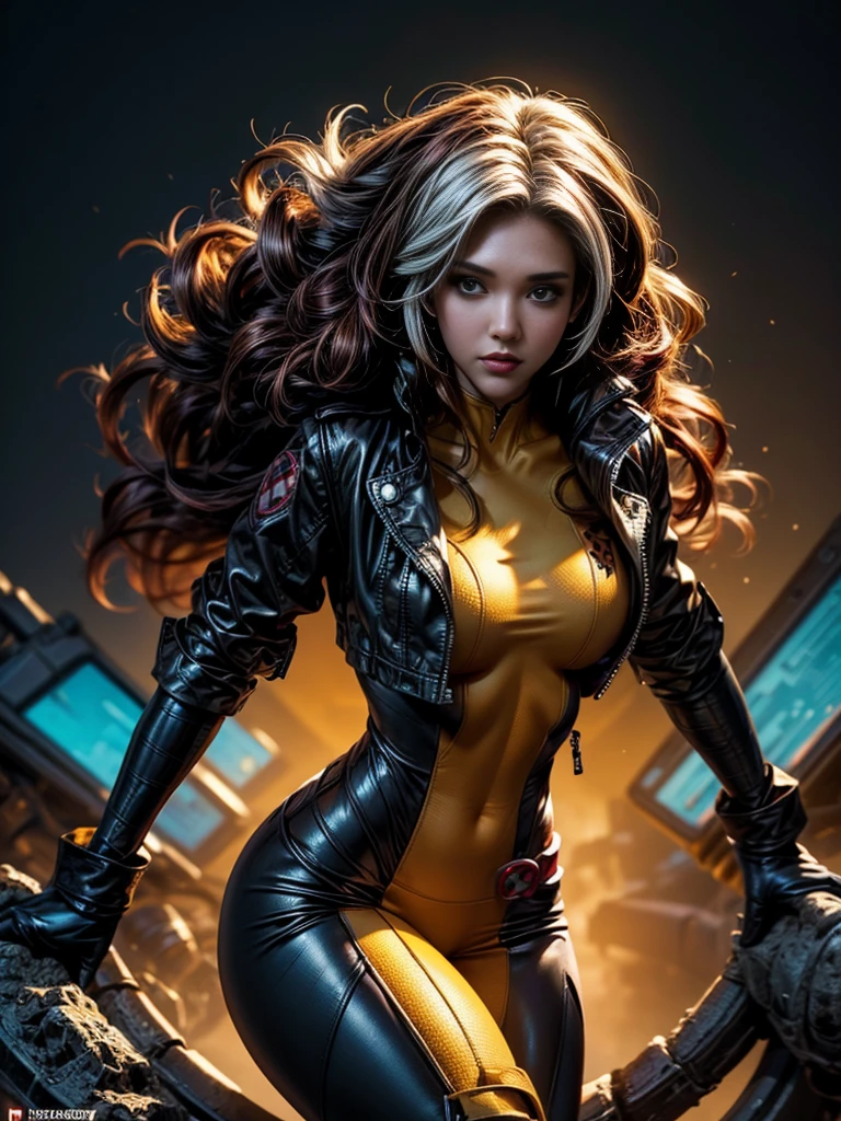 Jessica Alba、masterpiece、High quality 4K、villain (X-Men)、Gothic Girl、Sculpted Body Gothic Makeup、Black jacket、Red and blue bodysuit、masterpiece、Highest quality、Cowboy Shots、One personの女の子、One person、Technology Military Bodysuit、fringe