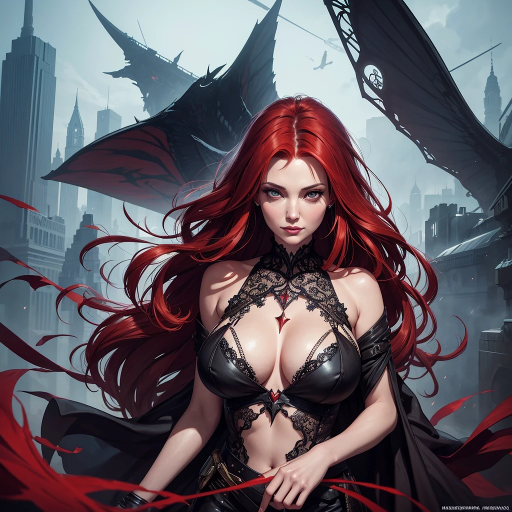 book cover asteroid armaggeddon, , full body of a woman with a stupid face of Winona Ryder morphed with Angelina Jolie with red hair and a city skyline, spider web lace, cracked glass canvas decoration, delight face, extremely laughing, the most gigantic breast, fantasy extremely long hair in the wind, huge moo in the backround,  dan mumford tom bagshaw, in style of digital illustration, a beautiful artwork illustration, stunning digital illustration, stylized urban fantasy artwork, detailed matte fantasy portrait, epic portrait illustration, anna dittman, exquisite digital illustration, martin ansin artwork portrait, in style of dark fantasy art, red haired goddess