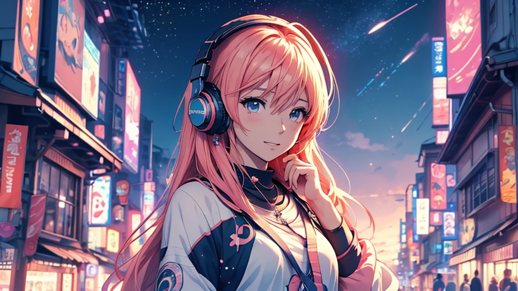 Woman wearing headphones, Anime Style 4 k, anime wallpaper 4k, anime wallpaper 4k, 4k anime wallpaper, anime art wallpaper 4k, anime art wallpaper 4k, Anime Style. 8K, Anime atmosphere, , Ultra HD Anime Wallpaper, Anime Art Wallpaper 8K, Anime Background,landscape、summer、Starry Sky