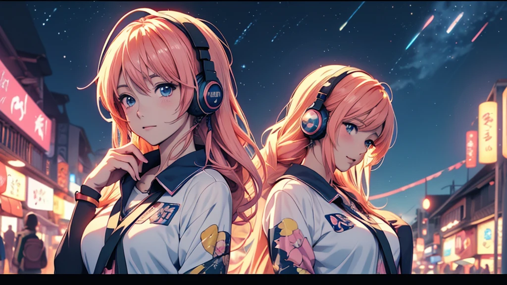Woman wearing headphones, Anime Style 4 k, anime wallpaper 4k, anime wallpaper 4k, 4k anime wallpaper, anime art wallpaper 4k, anime art wallpaper 4k, Anime Style. 8K, Anime atmosphere, , Ultra HD Anime Wallpaper, Anime Art Wallpaper 8K, Anime Background,landscape、summer、Starry Sky