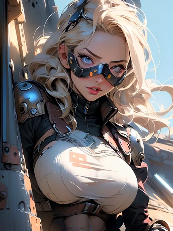 PERFECT MASTERPIECE, EXTREMELY DETAILED CG UNITY 8K UHD QUALITY RESOLUTION, RAW PHOTO, AWARD-WINNING PORTRAIT, OFFICIAL ART, HYPER-DETAILED, PHOTOREALISTIC, SHINY REALISTIC SKIN, The most beautiful and sexy steampunk girl, very long blonde hair, vibrant moonlight, long detailed eyelashes, blushing, full pouting pink lips, type, full hips, super huge enormously gigantic tits,protruding erect nipples, cleavage showing, gigantic tits bursting out of her uniform, wearing a highly detailed post apocalyptic steampunk tactical gear and goggles, arching her back in a sexy seductive slutty pose, looking at the viewer, close up pov camera view from below, sexy seductive slutty facial expression, metal fragments and debris blowing in the wind, post apocalyptic wasteland background