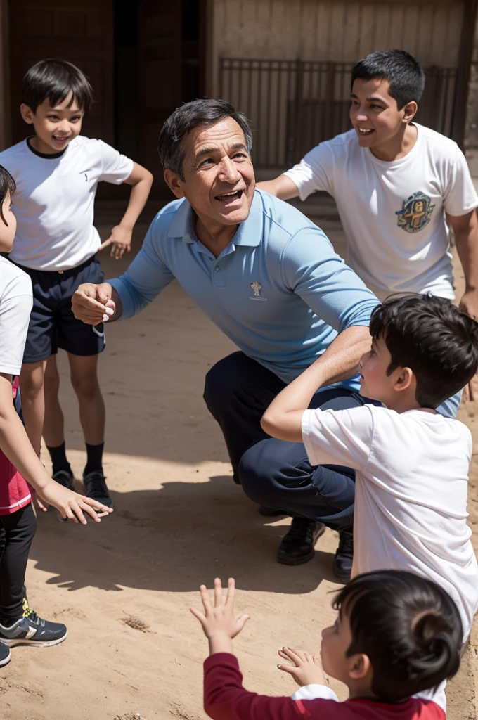 Don Bosco playing with children in a gymkhana