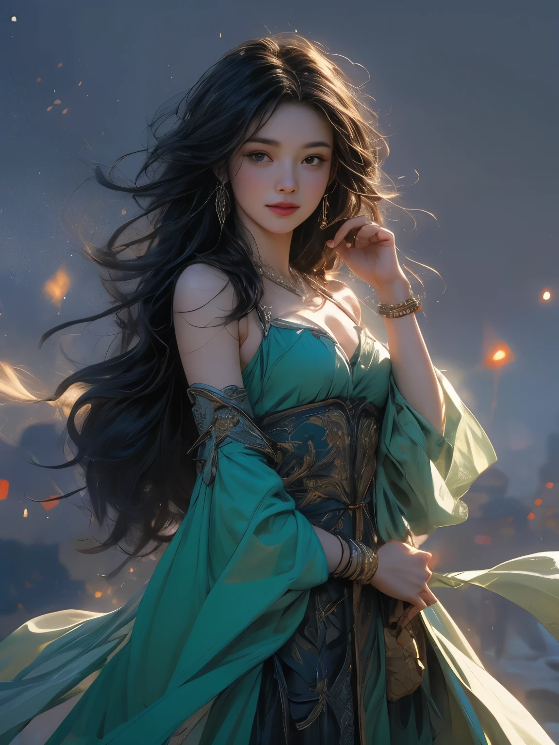 8K resolution, masterpiece, Highest quality, Award-winning works, unrealistic, Only sexy women, healthy shaped body, Age 25, White wavy long hair, twin tail, hair band, huge firm bouncing busts, witch, royal coat of arms, elegant, Very detailed, Digital Painting, artステーション, コンセプトart, Smooth, Sharp focus, shape, artジャム、Greg Rutkowski、Alphonse Mucha、William Adolphe Bouguereau、art:Stephanie Law , Magnificent cosmic background, Royal Jewel, nature, Full Shot, Symmetric, Greg Rutkowski, Charlie Bowwater, beep, Unreal 5, Surreal, Dynamic Lighting, ファンタジーart, Complex colors, カラフルなmagic陣, magic, Small face, Very delicate facial expressions, Delicate eye depiction, Upper body close-up,, erotic, dynamic sexy poses, One sexy woman, Healthy body shape, 24-year-old woman, doaxvv_marie rose, witch, Height: 170cm, big firm bouncing busts, , blonde very long wavy hair, twin tail,, Glaring at the camera, Looking up, Invincible laughter, A complex, gothic-style long dress, , Green long skirt, garter belt, Brown Loafers, Standing Alone