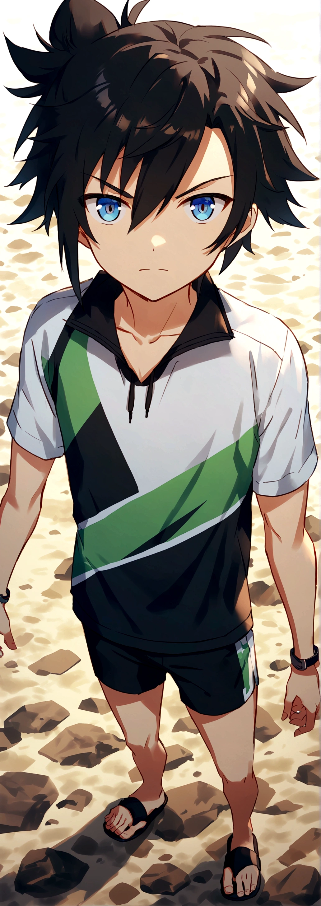 High definition、８K,Japanese anime style、young,male,cool,Staring at the viewer、Xin Haichengfeng、Swimwear,Black briefs