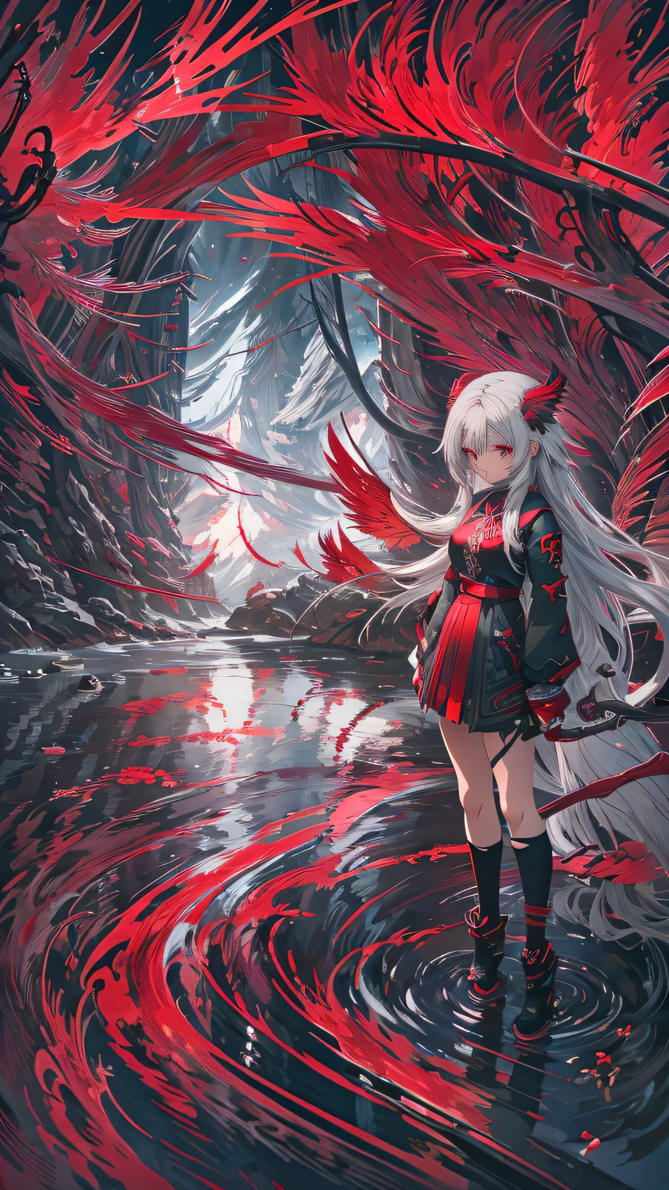 anime, anime girl, Gray Hair, Red eyes, Black Dress, Red wings, Red wings, Red wings, Red wings, Red wings, Red wings,, gothic maiden anime girl, anime style 4 k, blonde anime girl with long hair, anime fantasy artwork, anime girl with long hair, anime art wallpaper 4k, anime art wallpaper 4 k, demon anime girl
