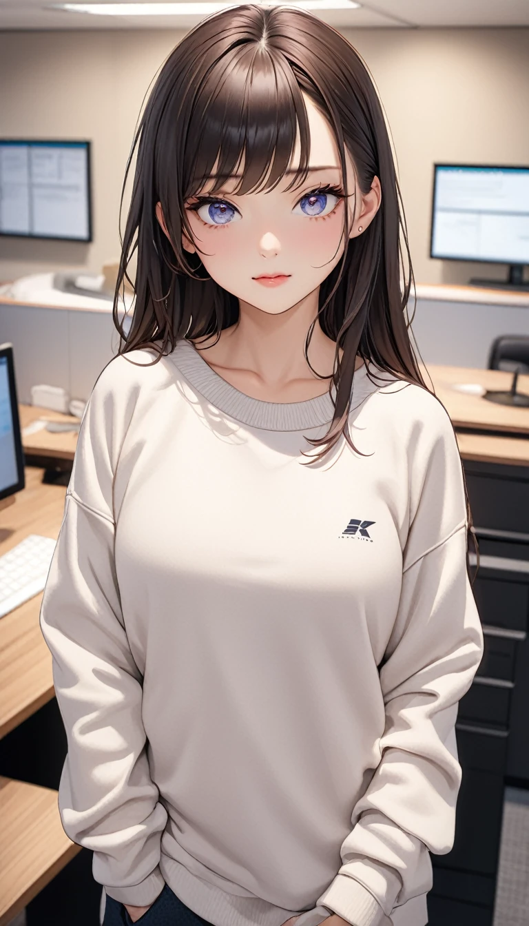 (((masterpiece))),(((High resolution)))、(((8K)))、(((perfect face)))、(((beauty of japan)))、30 years old、(((beautiful face))), (((office))), (((sweatshirt))), embarrassed look, look at the camera, top quality eyes, detailed texture, look at the camera, all body, big , Married woman, cool women, (((high resolution eyes)))
