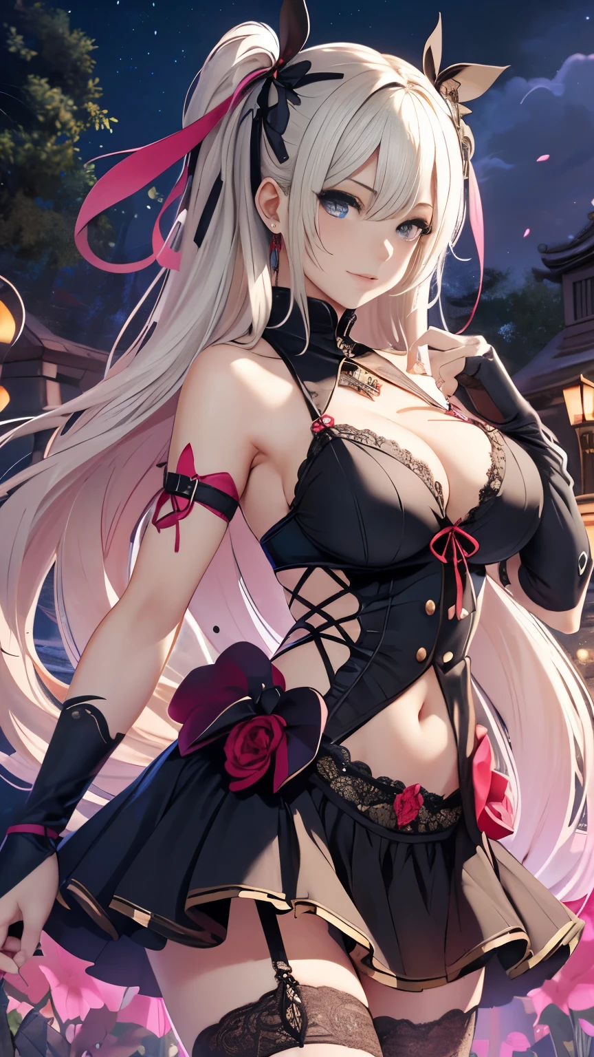 Highest quality, Highest quality, 16K, Unbelievably absurd, Very detailed, 2.5D, delicate and dynamic, magical, spooky, Cemetery, Moonlit Night, storm, thunderstorm, Scary Sky, Tiny faint lights and colorful lights, A lot of bats, 巨大な複雑な模様のmagic陣, magic, Small face, Very delicate facial expressions, Delicate eye depiction, Upper body close-up,, erotic, dynamic sexy poses, One sexy woman, Healthy body shape, 24-year-old woman, doaxvv: marie rose, witch, Height: 170cm, huge firm bouncing busts, , blonde very long wavy hair, twin tail,, Glaring at the camera, Looking up, Invincible laughter, A complex, gothic-style long dress, , Green long skirt, garter belt, Brown Loafers, Standing Alone