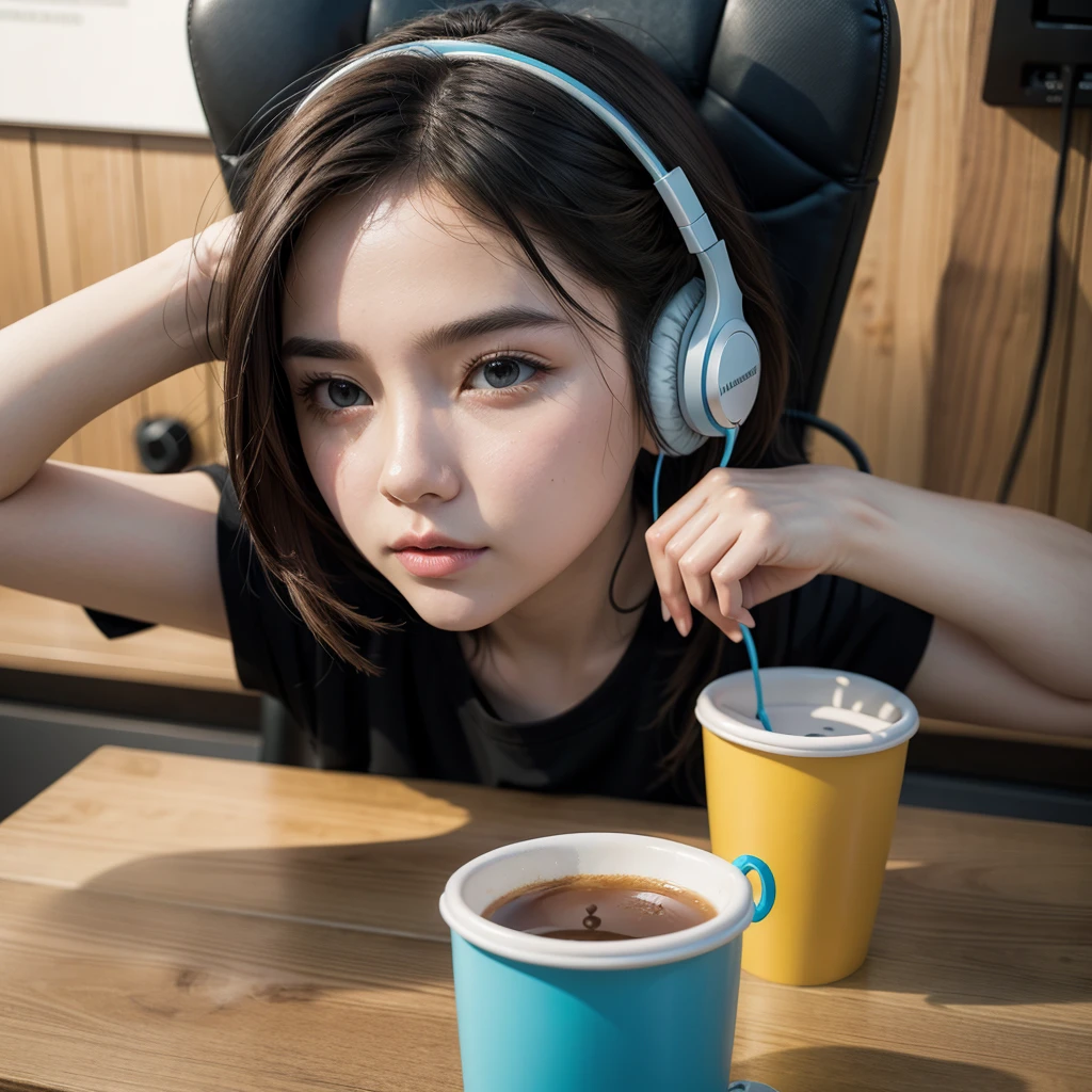 Create an image of a cup using podcast headphones