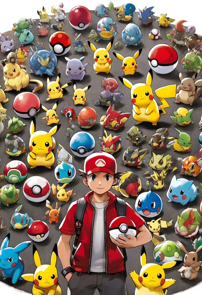 pokemon trainer with a pokeball in hand in front of 18 powerful pokemon trainers 