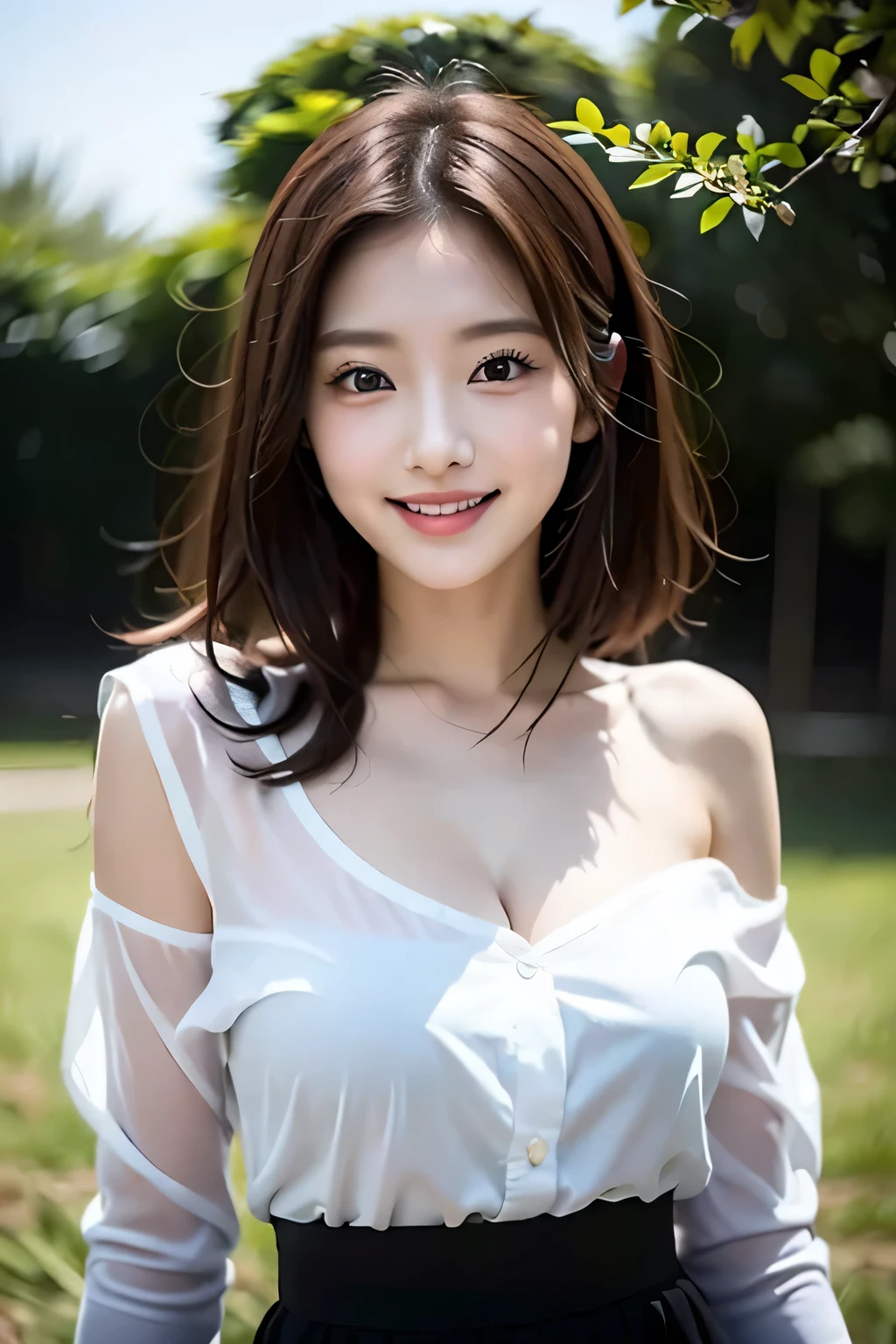 (((A beautiful woman standing in a windy park:1.3))),(Hair blowing in the strong wind:1.3),(Shirt fluttering in the strong wind:1.3),(Skirt fluttering in strong wind:1.3),(Hands holding down the flipped up skirt:1.3),Off the shoulder,White shirt,Looking at the audience,whole body,From above,look up,Beautiful Hands,(Reddish brown wet shiny short messy hair),Blushing cheeks,Pointed red mouth,Big Breasts,Accentuate your breasts,Perfect body curves,Beautiful clavicle,((Expressing happiness through facial expressions:1.3))),Nice face,
Detailed clothing features,Detailed hair features,Detailed facial features,Looking at the camera,,(Dynamic and sexy pose),Cinematic Light,(Highest quality,Written boundary depth,Intricate details,The contrast of light and shadow makes the subject appear three-dimensional,) ,Digital single-lens reflex camera, (Photorealistic),(Picture Mode Ultra HD,)
