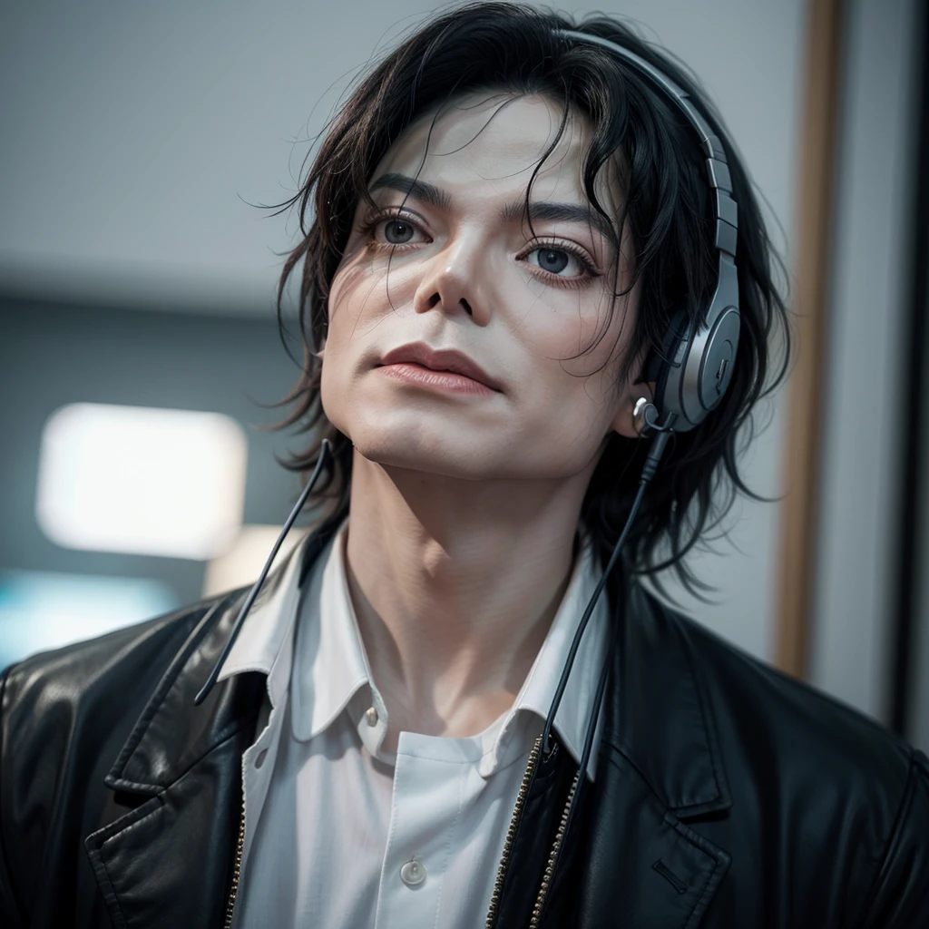 Michael Jackson using headphones