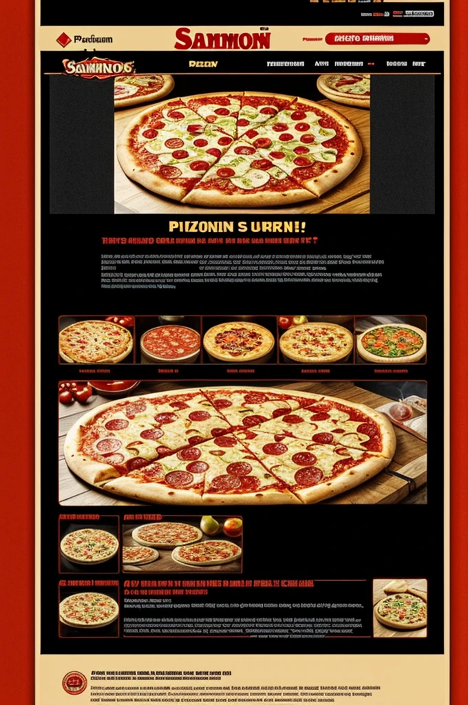 I would like to generate an advertisement that says "Saimon Pizzas" with photos of pizzas at the bottom of the screen