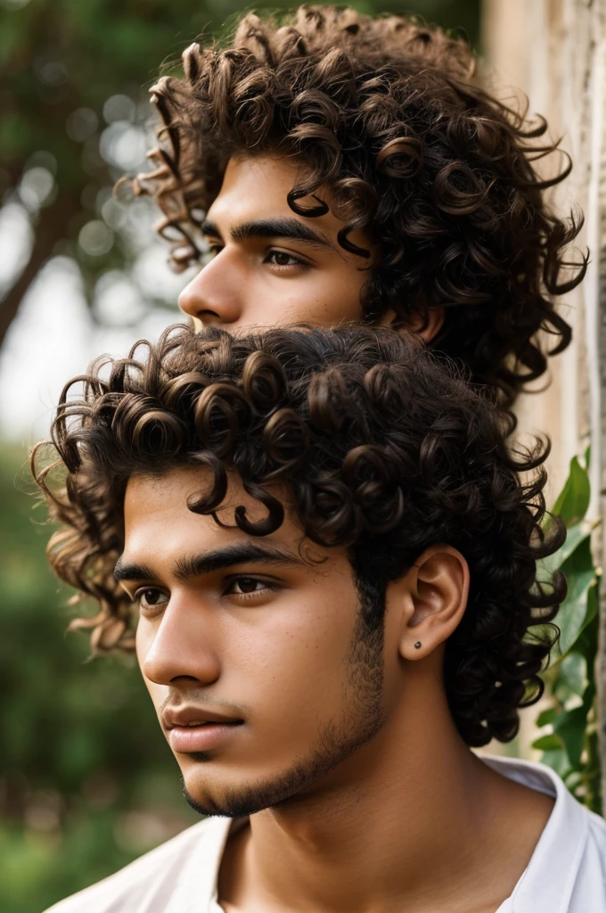 A young man of 18 years ,tez morena ,high curly hair and little acne