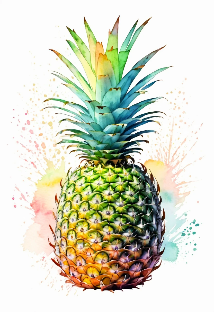 image of a pinneapple, in a whimsical watercolor painting style ,contour image,vector image