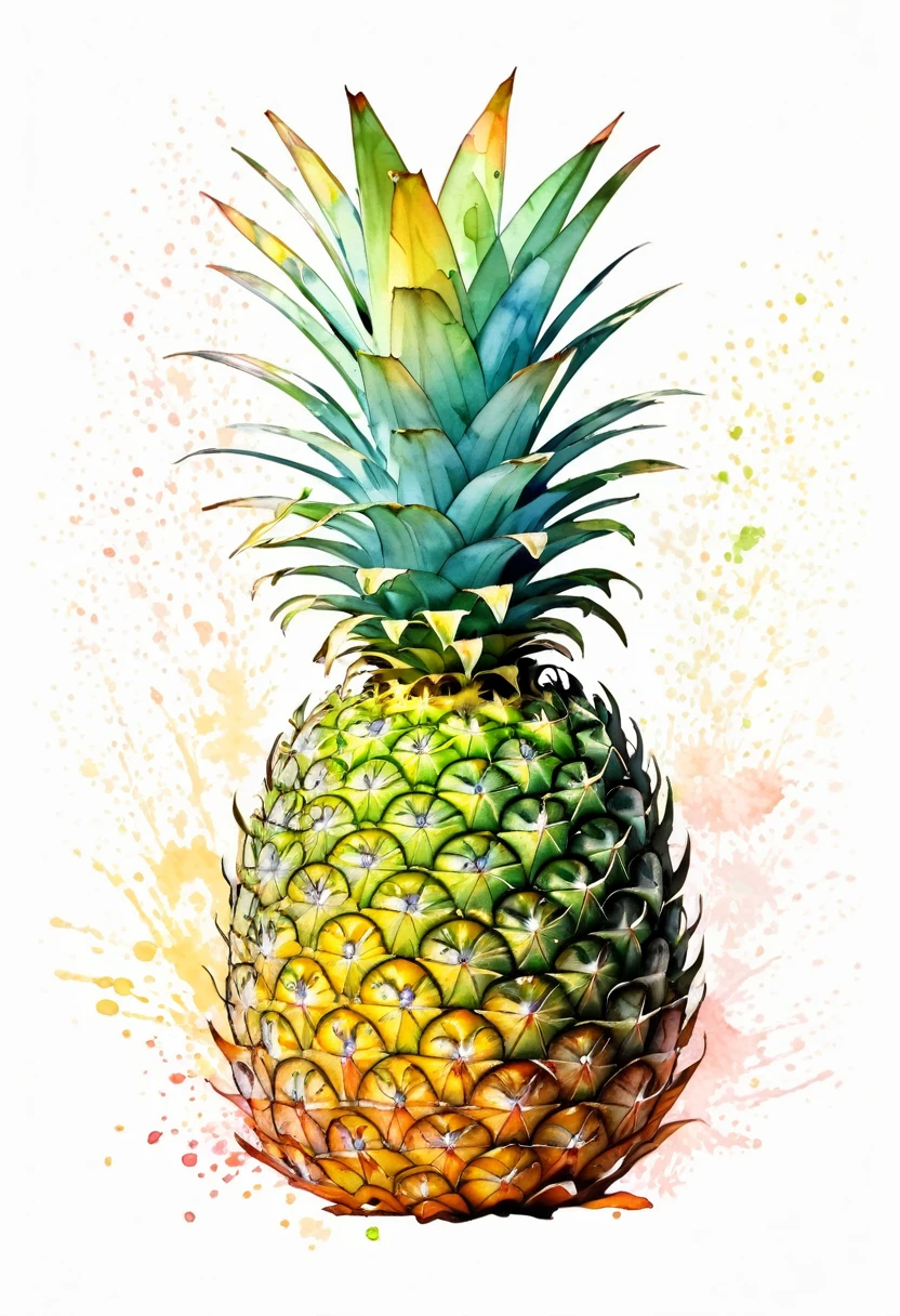 image of a pinneapple, in a whimsical watercolor painting style ,contour image,vector image