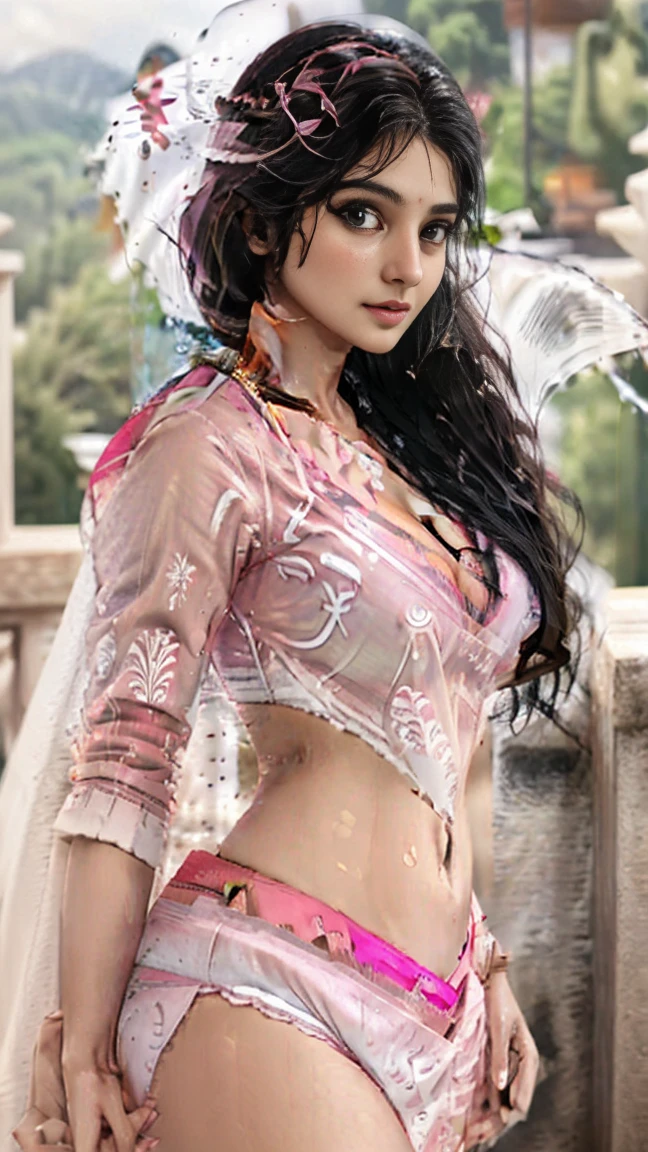 Sexy indian ((Best Quality, 8k, Masterpiece:1.3)), Focus: 1.2, Perfect Body Beauty: 1.4, Buttocks: 1.2, ((Long Hair)), (Wet Clothes:1.1) , (Rain, Street:1.3), Pink bandeau dress: 1.1, Highly detailed face and skin texture, Detailed eyes, Double eyelids, buttocks, Whitened skin, smile