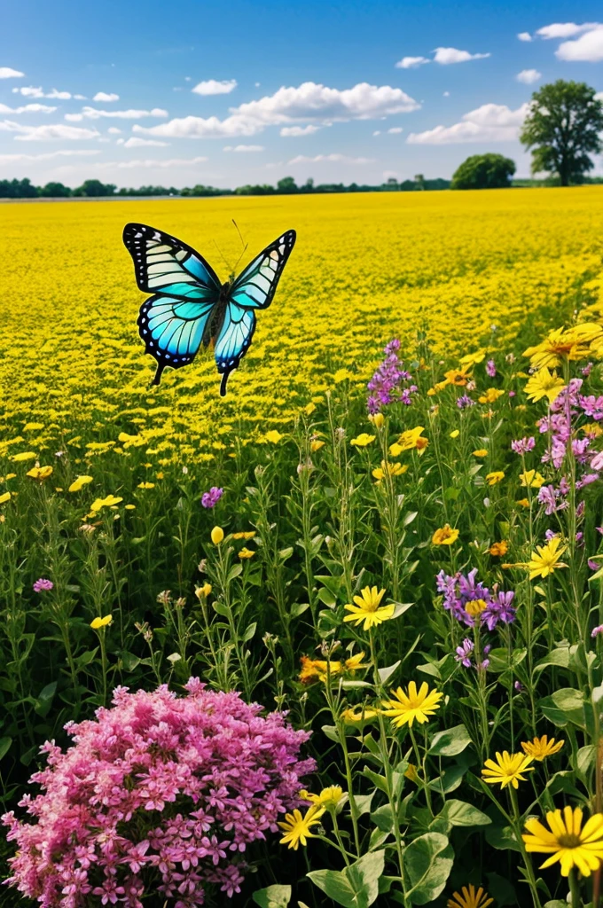 A butterfly in a field of flowers