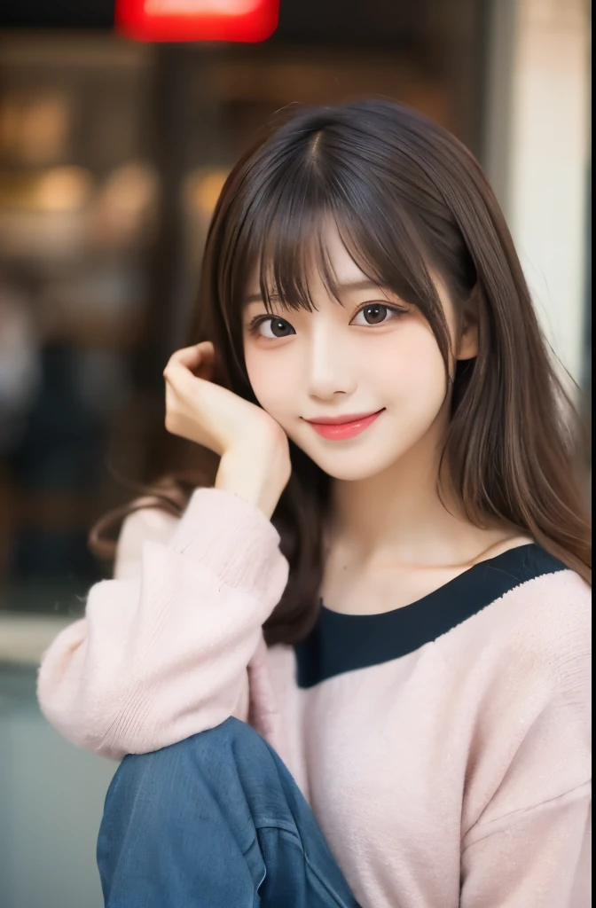 (masterpiece:1.2,Highest quality),Blur the background,1 female college student,((Cute casual clothes)),((Gravure pose)),Wavy Hair,((Beautiful Eyes)),Blushed,Healthy Skin,(smile),(Shinjuku Date),8K resolution