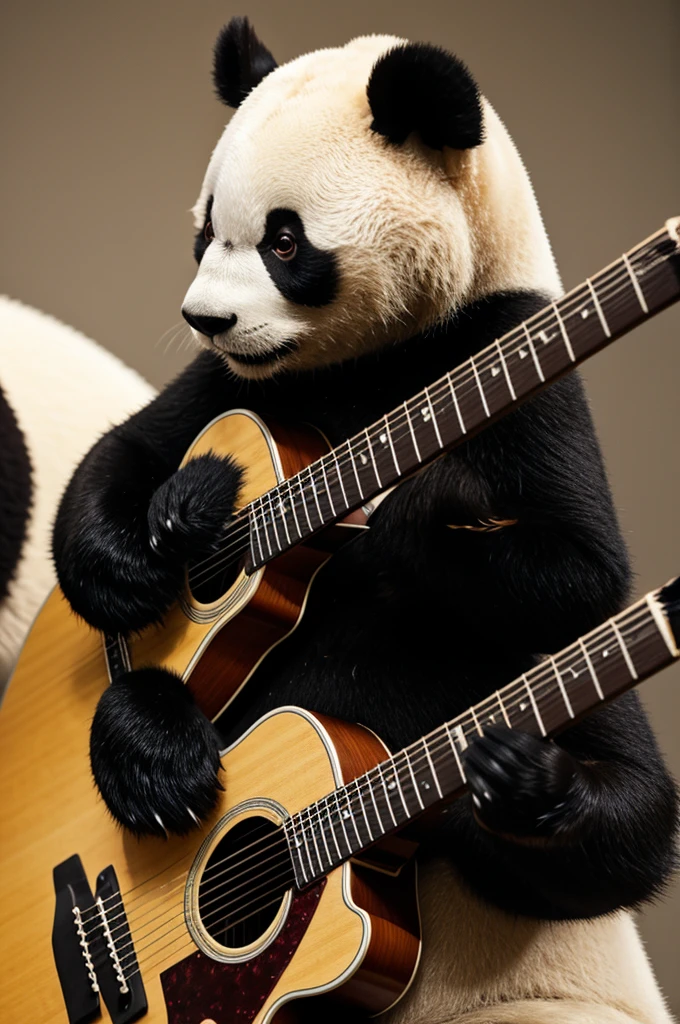 A panda bear playing his guitar 