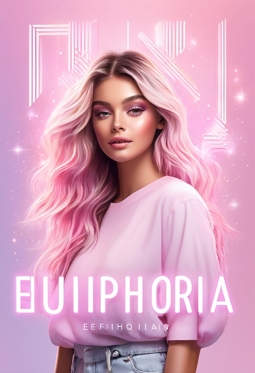 ((Best Quality))logo of the title "EUPHORIA", ligth pink colors, letters visible, logo for an influencer