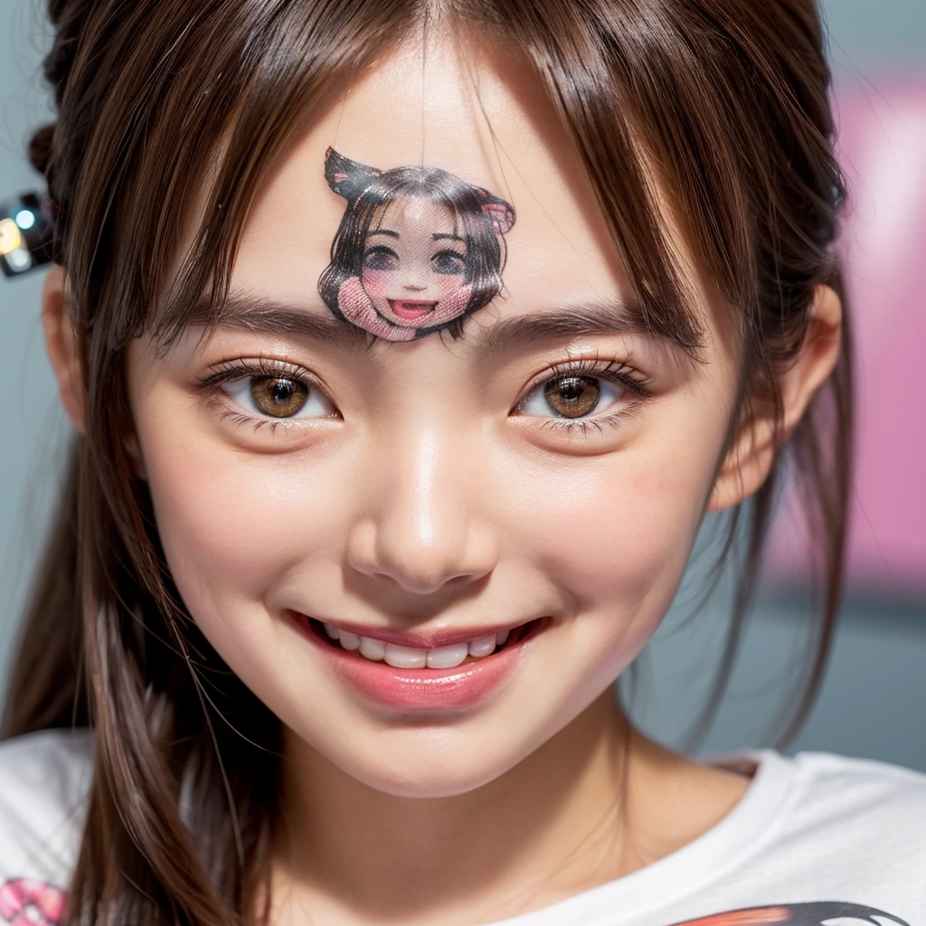 White and Bright Red, (Masterpiece 8K TopQuality:1.2) (ProfessionalPhoto:1.37) ExtremelyDetailed (((a KAWAII girl's Face Printed on T-shirt:1.4))) oversized t-shirt BREAK (((NOGIZAKA FaceVariations))), Extremely Detailed very KAWAII FaceVariations, Childish CaptivatingGaze Stunning ParfectEyes ElaboratePupils with (SparklingHighlights:1.28), DoubleEyelids with (Detailed Voluminous LongEyelashes:0.88), Small GlossyRedLips with BeautifulDetails, CoquettishTongue, PUNIPUNI RosyCheeks, Radiant PearlSkin with Transparency, Glowing DowneyHair . { (Dynamic Joyful expressions LifeLike Rendering:1.4) | (:d) }, (large eyes:-1) .