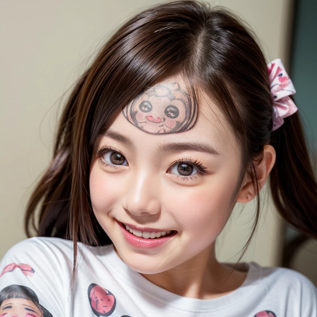 White and Bright Red, (Masterpiece 8K TopQuality:1.2) (ProfessionalPhoto:1.37) ExtremelyDetailed (((a KAWAII girl's Face Printed on T-shirt:1.4))) oversized t-shirt BREAK (((NOGIZAKA FaceVariations))), Extremely Detailed very KAWAII FaceVariations, Childish CaptivatingGaze Stunning ParfectEyes ElaboratePupils with (SparklingHighlights:1.28), DoubleEyelids with (Detailed Voluminous LongEyelashes:0.88), Small GlossyRedLips with BeautifulDetails, CoquettishTongue, PUNIPUNI RosyCheeks, Radiant PearlSkin with Transparency, Glowing DowneyHair . { (Dynamic Joyful expressions LifeLike Rendering:1.4) | (:d) }, (large eyes:-1) .