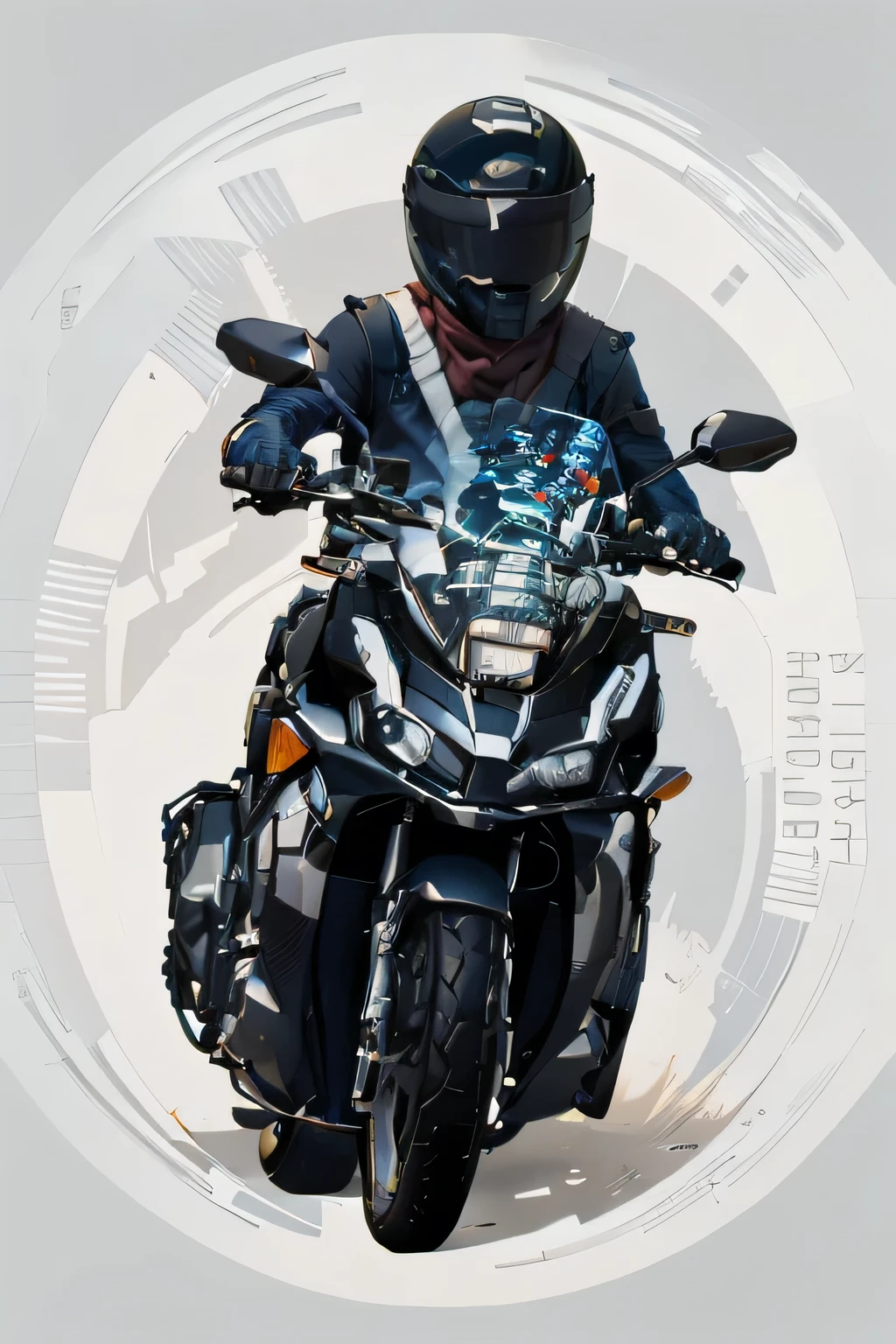 there is a man riding a motorcycle with a helmet on, riding a futuristic motorcycle, sitting on a cyberpunk bike, cinematic Front shot, biker, Front shot, Touring, Front shot, Frontal portrait, riding a motorcycle, from the front, futuristic motorcycle, Front Profile!!!!, From the front perspective, motorcycle, Transparent black windshield, Front Profile shot, picture of a male biker