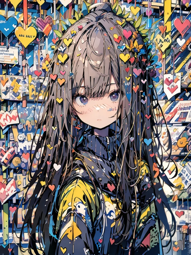 ((((masterpiece)))), Highest quality, very_expensive_solve, big_file size, Full Color, look up, With a gentle expression, 1 Girl, Heart-filled background