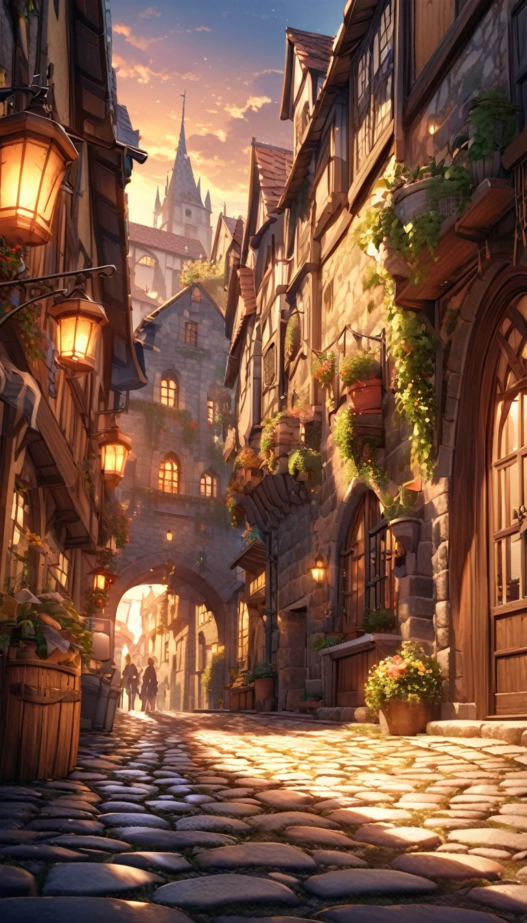 Italian town,,sharp focus,physically-based rendering,extreme detail description,professional,vivid colors,bokeh,street scene,medieval architecture,cobblestone roads,colorful buildings,laundry hanging from windows,potted plants,warm lighting,golden hour,picturesque,cinematic,landscape,photography