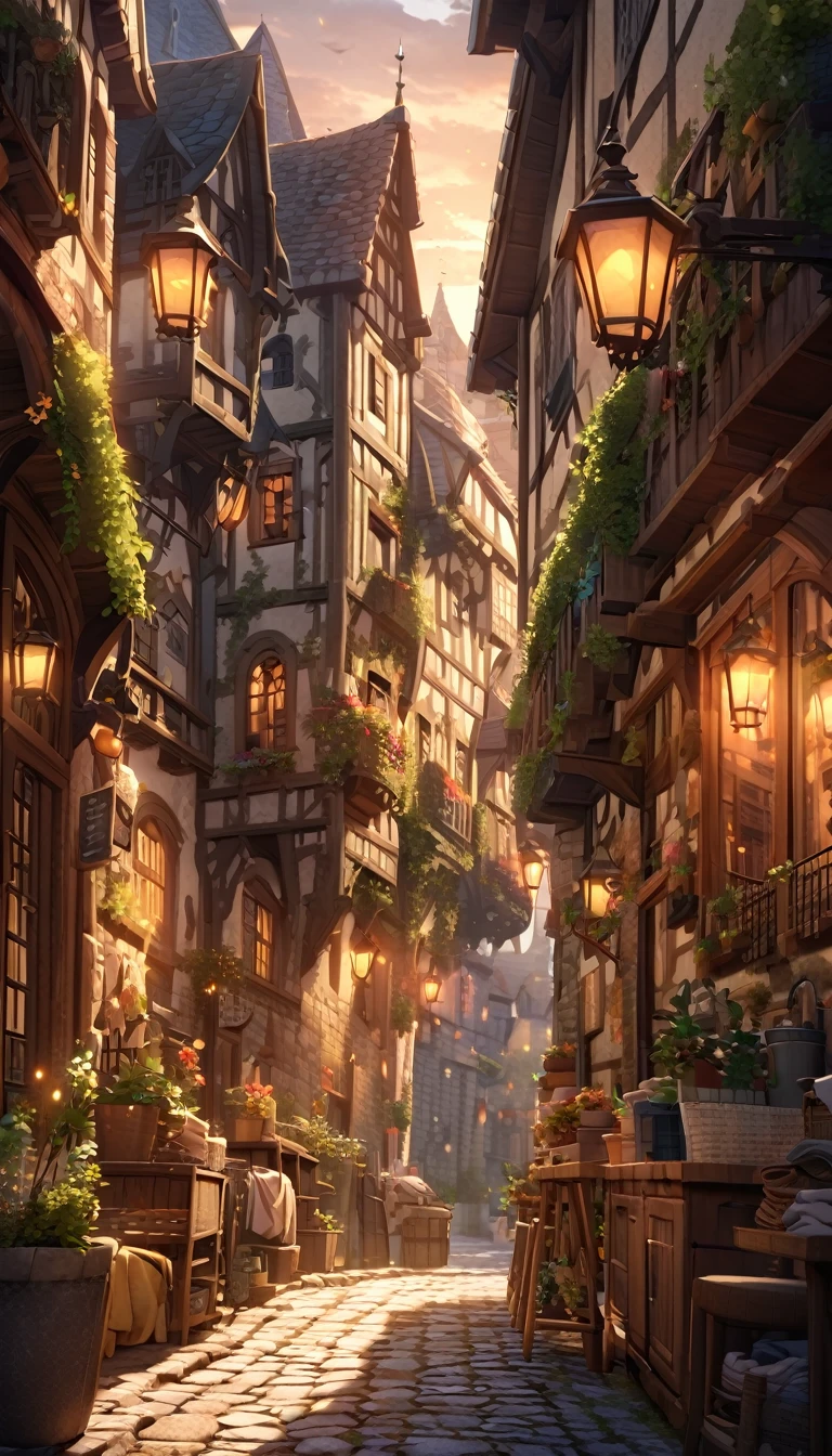 Italian town,,sharp focus,physically-based rendering,extreme detail description,professional,vivid colors,bokeh,street scene,medieval architecture,cobblestone roads,colorful buildings,laundry hanging from windows,potted plants,warm lighting,golden hour,picturesque,cinematic,landscape,photography