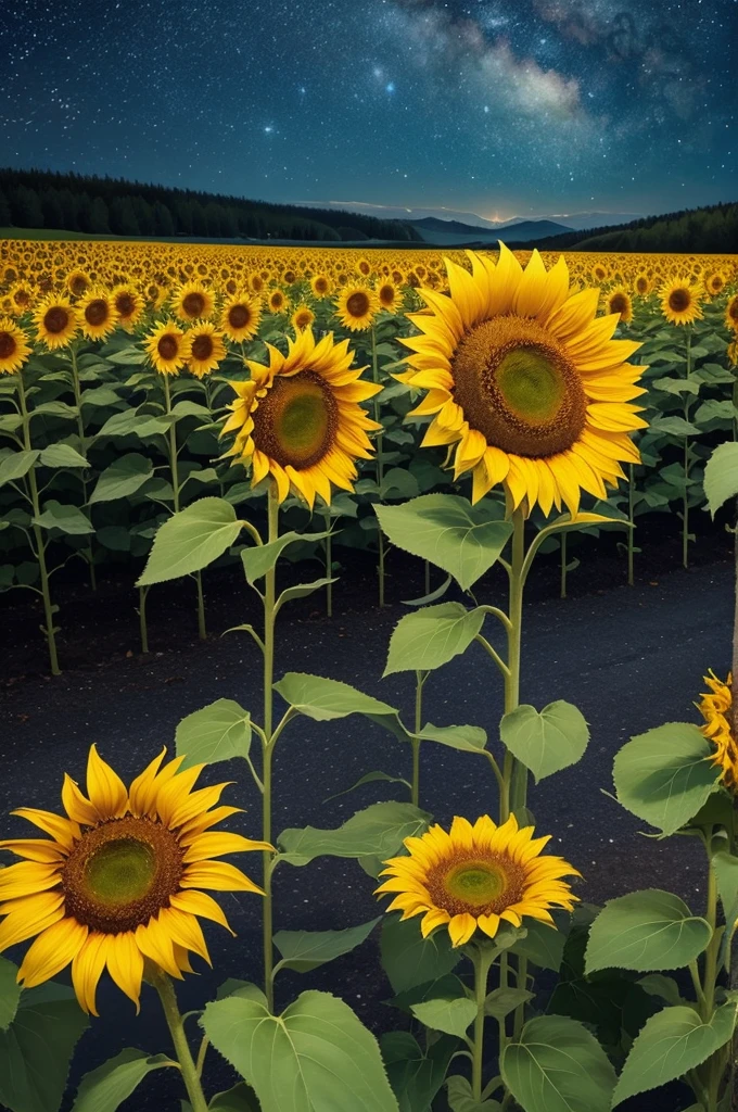 stary night, sunflowers, van Gogh, dreamlike