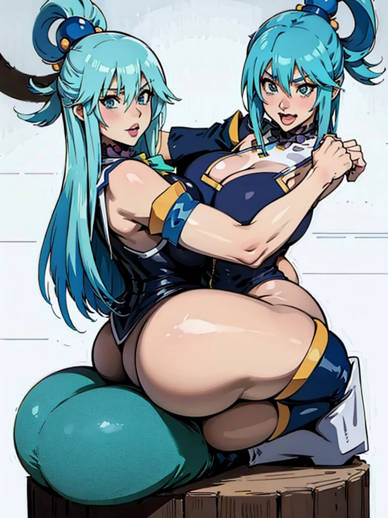 anime style ecchi, 1 girl, Aqua Konosuba,sexy pose, thick thighs, buffer, buttocks, White background
