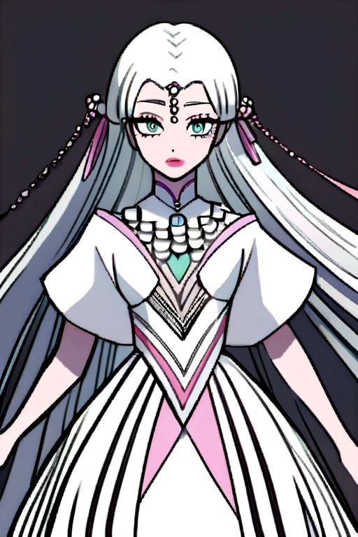Female character styled from DC comics characters, young girl of 16 years, with a dress that is not even revealing, nor adjusted, Let him have platinum hair with eyes the color of pearls and pink lips..