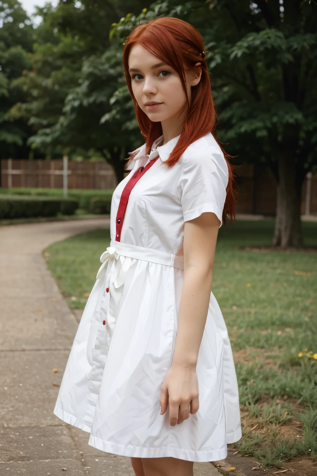 Girl White Red  Hair with Dress