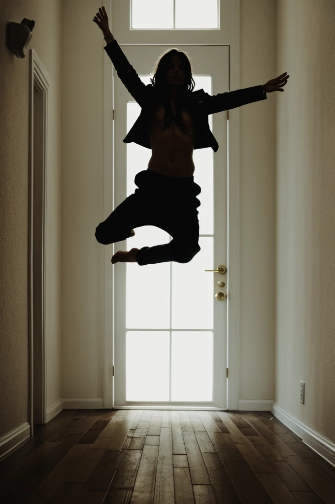 A soul levitating in a room due to narcotic effects