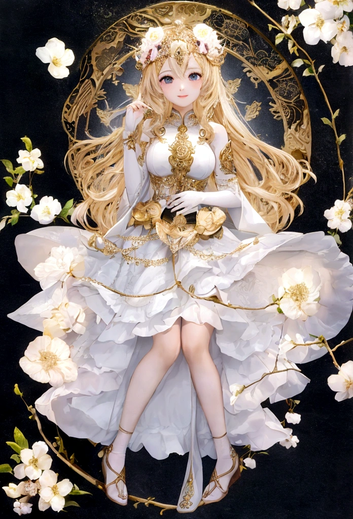 Highest quality、One Woman、goddess、Blonde、White Dress、