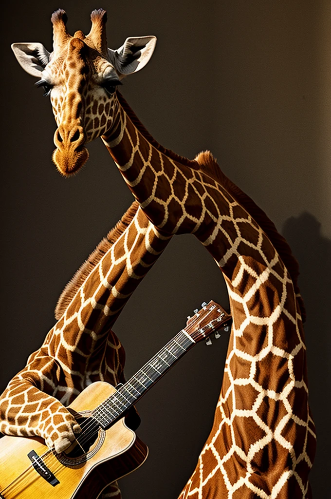 A giraffe dancing with his guitar