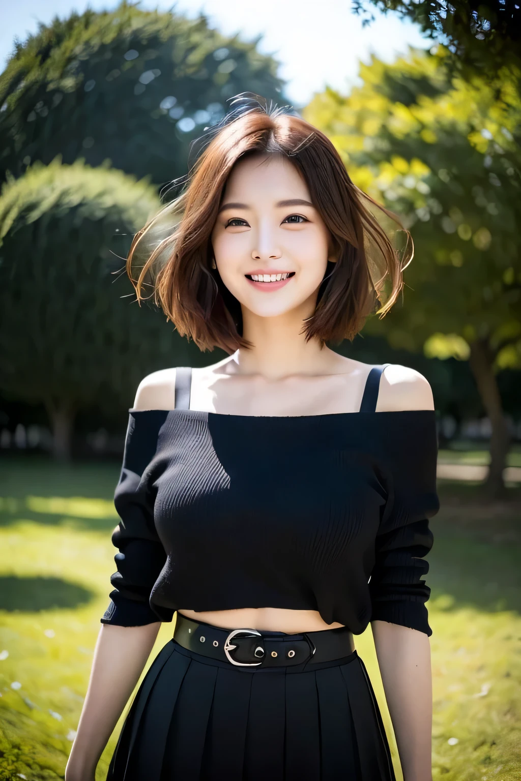 (((A beautiful woman standing in a windy park:1.3))),(Hair blowing in the strong wind:1.3),(Shirt fluttering in the strong wind:1.3),(Skirt fluttering in strong wind:1.3),(Hands holding down the flipped up skirt:1.3),Off the shoulder,White shirt,Looking at the audience,whole body,From above,look up,Beautiful Hands,(Reddish brown wet shiny short messy hair),Blushing cheeks,Pointed red mouth,Big Breasts,Accentuate your breasts,Perfect body curves,Beautiful clavicle,((Expressing happiness through facial expressions:1.3))),Nice face,
Detailed clothing features,Detailed hair features,Detailed facial features,Looking at the camera,,(Dynamic and sexy pose),Cinematic Light,(Highest quality,Written boundary depth,Intricate details,The contrast of light and shadow makes the subject appear three-dimensional,) ,Digital single-lens reflex camera, (Photorealistic),(Picture Mode Ultra HD,)
