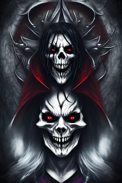 sinister witch, dressed in white, ghost, levitating, spectrum, ((The crybaby)), terror, horror, devilish look, floating, malevolent smile, evil, reaper of souls