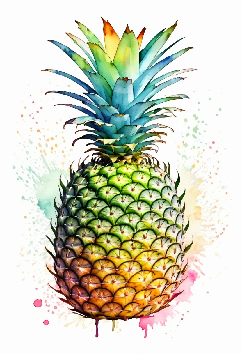 image of a pinneapple, in a whimsical watercolor painting style ,contour image,vector image