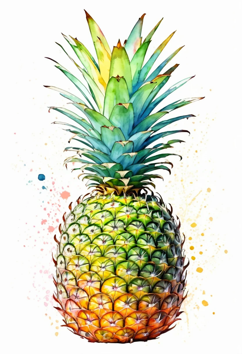 image of a pinneapple, in a whimsical watercolor painting style ,contour image,vector image