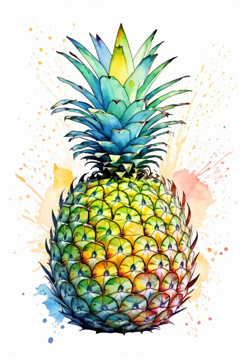 image of a pinneapple, in a whimsical watercolor painting style ,contour image,vector image