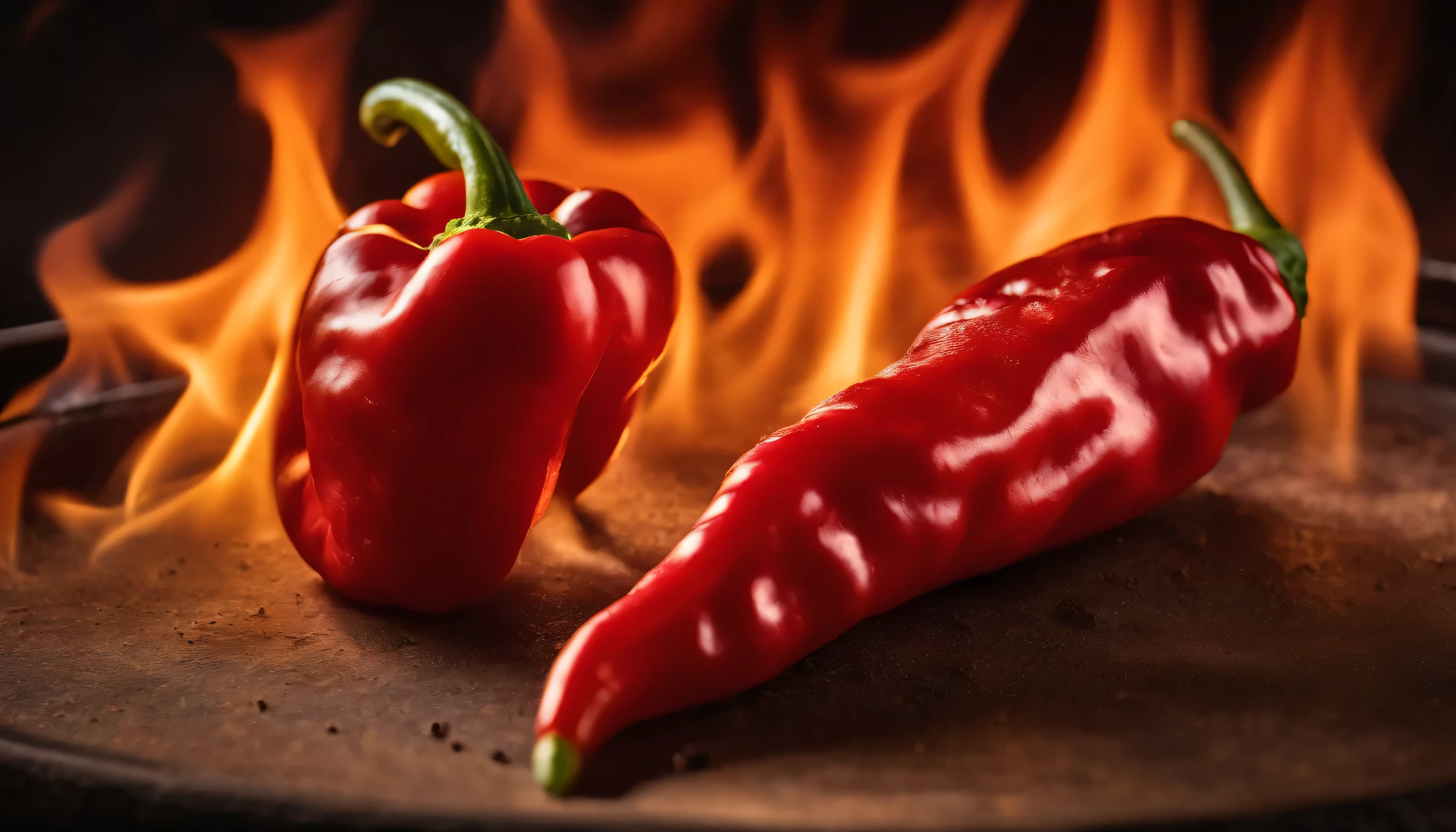 Hot and spicy, red ghost pepper burning in flames