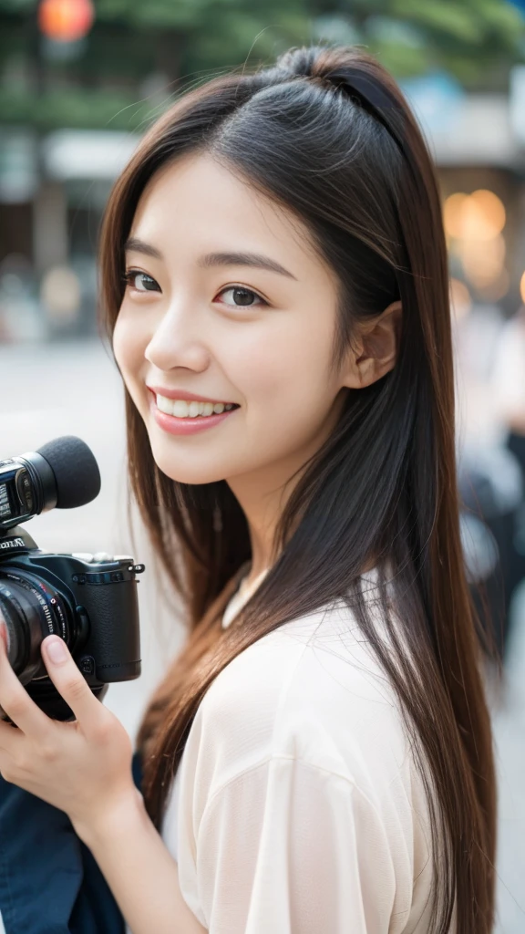 Beautiful woman、Tokyo、date photo、Stylish、real、Realistic、film、Japanese、18-year-old、looking at the camera、laughing、Amateur filming