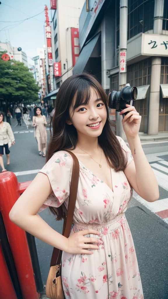 Beautiful woman、Tokyo、date photo、Stylish、real、Realistic、film、Japanese、18-year-old、looking at the camera、laughing、Amateur filming