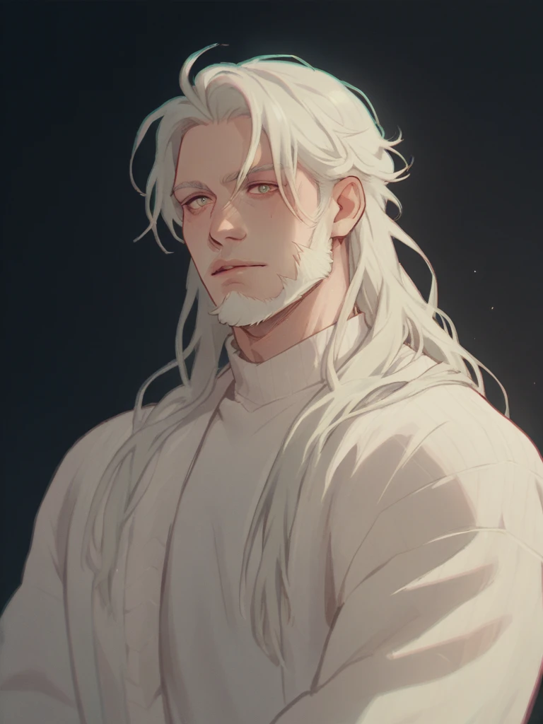 score_9, score_8_up, score_7_up, score_6_up, score_5_up, score_4_up, 1boy, ju1ch3, half body, white long hair, beard, sexy, dark background