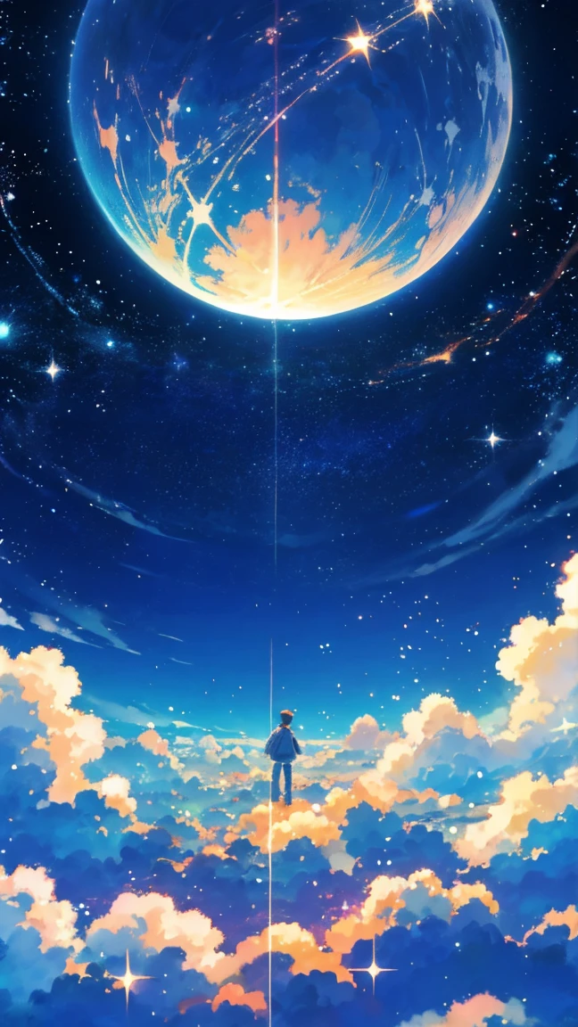 anime - style scene of a beautiful sky with a star and a planet, cosmic skies. by makoto shinkai, anime art wallpaper 4k, anime art wallpaper 4 k, anime art wallpaper 8 k, anime wallpaper 4k, anime wallpaper 4 k, 4k anime wallpaper, anime sky, amazing wallpaper, anime background, heaven planet in background, anime background art no humans landscape